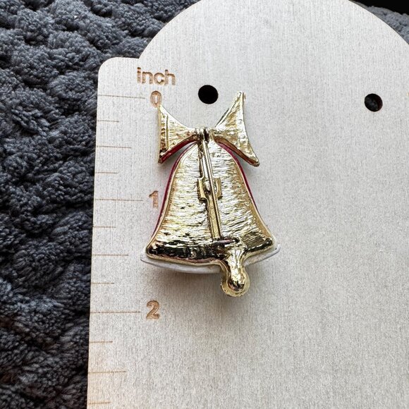 Red Enamel Christmas Bell Pin – Festive Holiday Brooch 2” - Picture 4 of 5